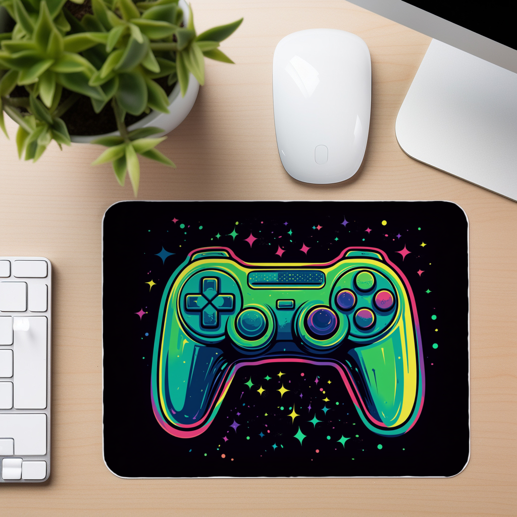 Neon Green Game Controller - Mouse Pad