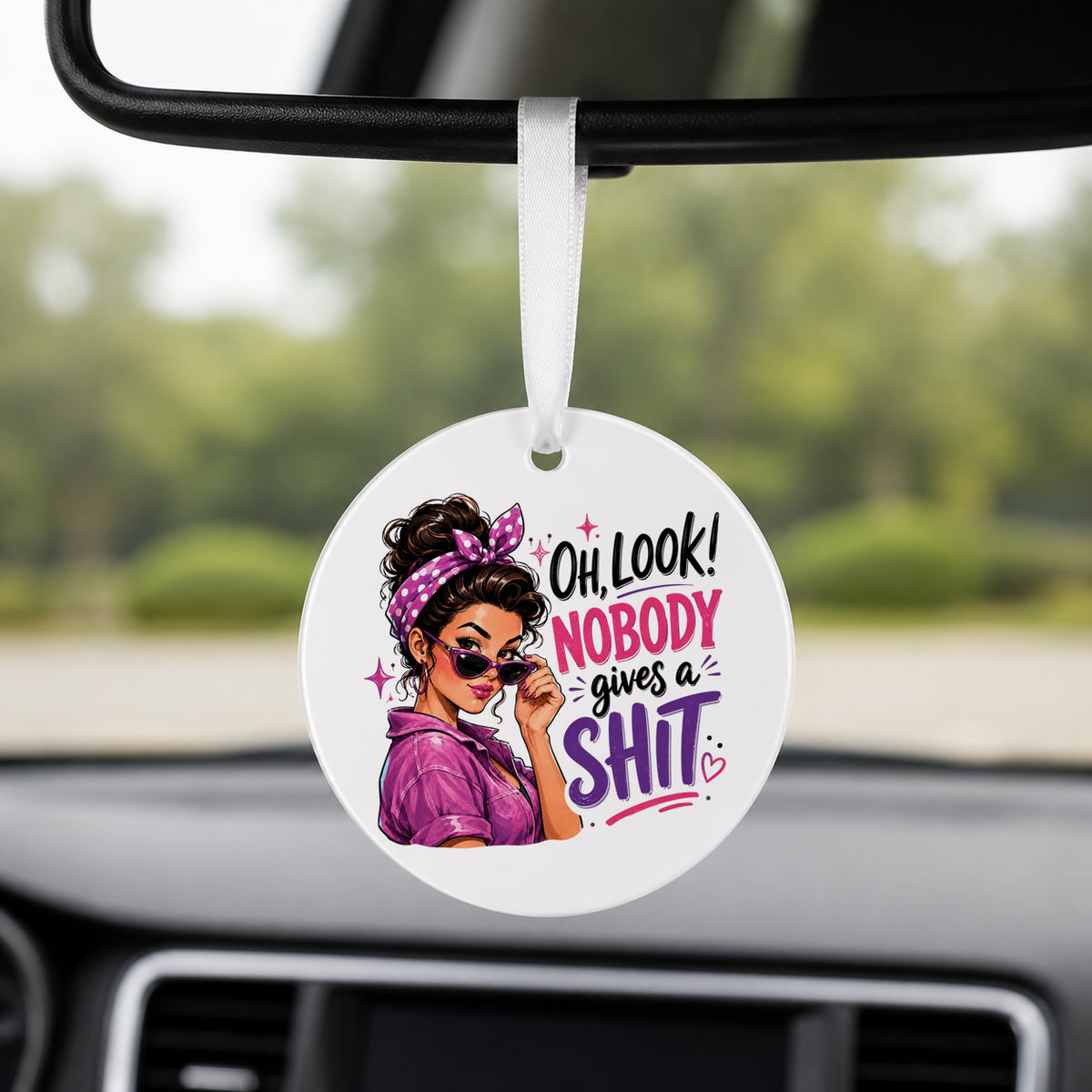 Nobody Gives a Shit - Round Car Charm in white