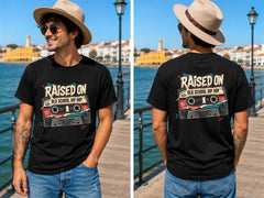 Old School Hip Hop Cassette - Men's T-Shirt in black, showing front and back print placement choices