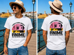Only Care About Anime Quote - Men's T-Shirt in white, showing front and back print placement choices
