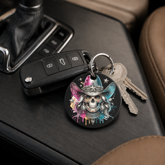 Party Cowgirl Skull - Grey Galaxy Hat - Keychain in black