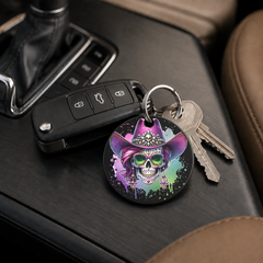Party Cowgirl Skull - Purple Sunglasses - Keychain in black