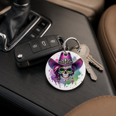 Party Cowgirl Skull - Purple Sunglasses - Keychain in white