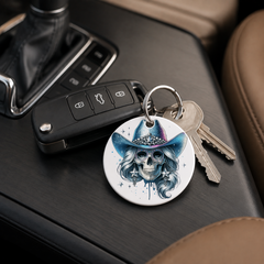 Party Cowgirl Skull - Silver Stars - Keychain in white