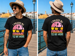 Paused My Anime Quote 1 - Men's T-Shirt in black, showing front and back print placement choices