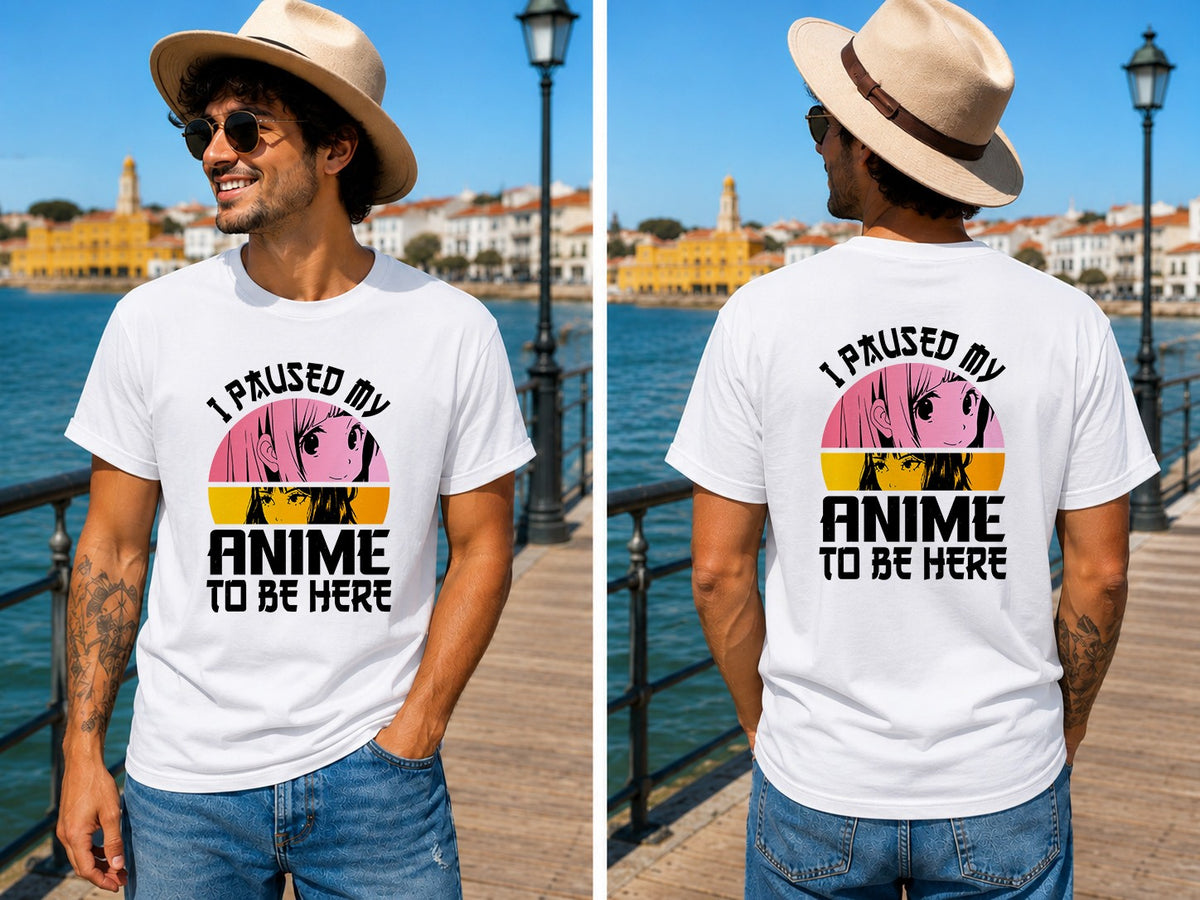 Paused My Anime Quote 2 - Men's T-Shirt in white, showing front and back print placement choices
