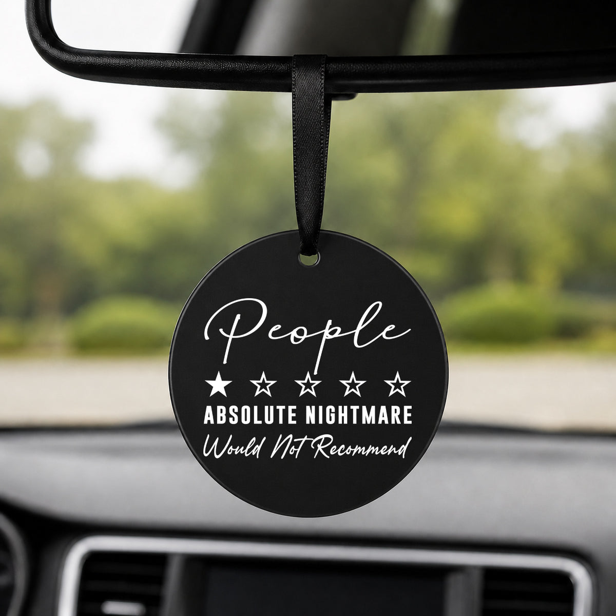 People One Star Review - Round Car Charm in black