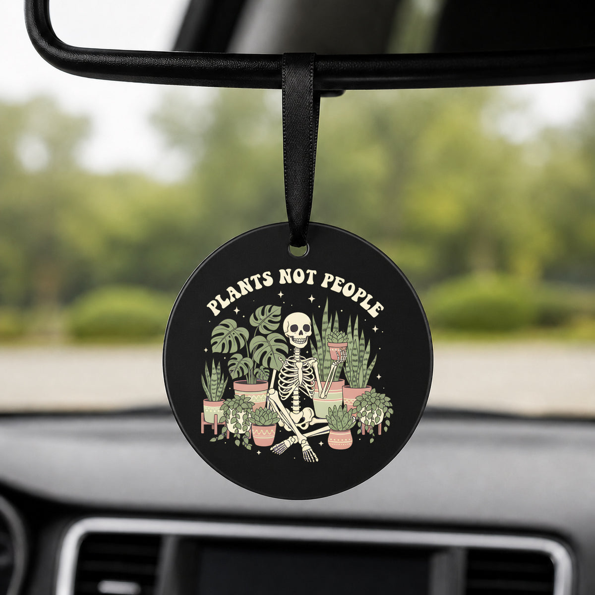 Plants Not People - Round Car Charm in black