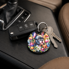 Poodle With Tulips - Keychain in black