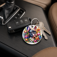 Poodle With Tulips - Keychain in white