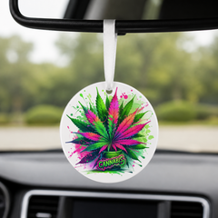 Rainbow Cannabis Leaf Bouquet - Round Car Charm in white