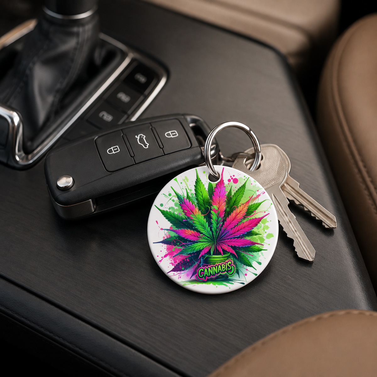 Rainbow Cannabis Leaf Bouquet - Keychain in white