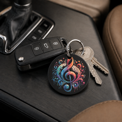 Rainbow Treble Clef - Swirl Sparkle - Keychain in black