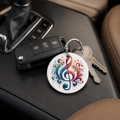 Rainbow Treble Clef - Swirl Sparkle - Keychain in white