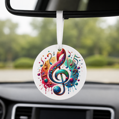 Rainbow Treble Clef Bubbles - Round Car Charm in white