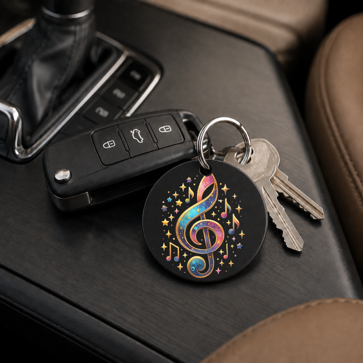 Rainbow Treble Clef Stars - Keychain in black