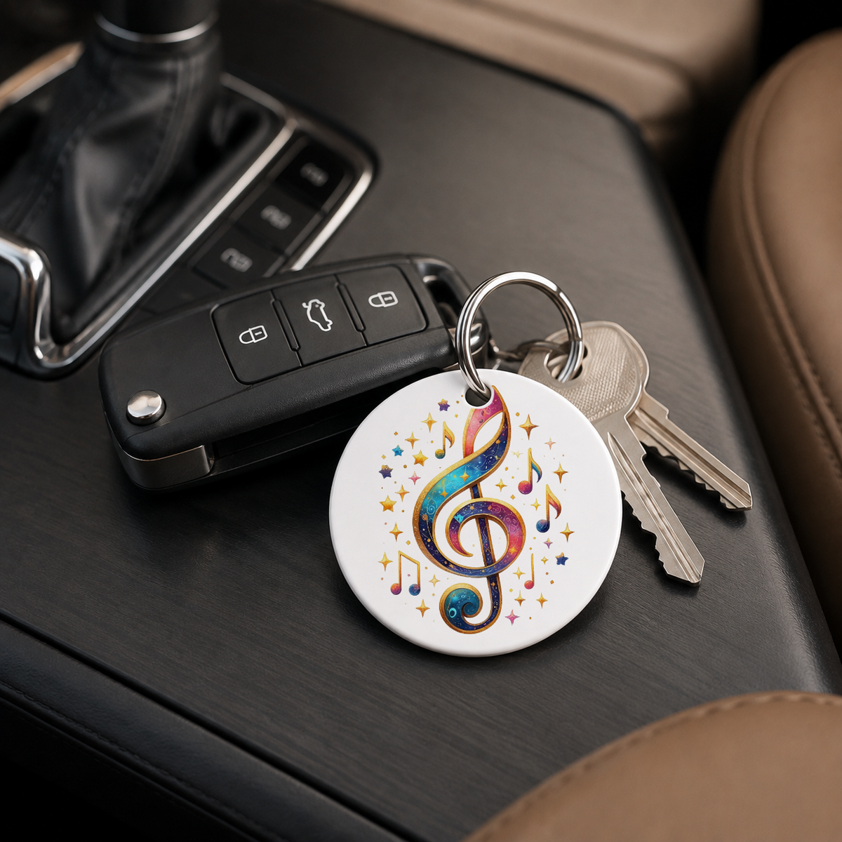 Rainbow Treble Clef Stars - Keychain in white