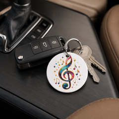 Rainbow Treble Clef Stars - Keychain in white