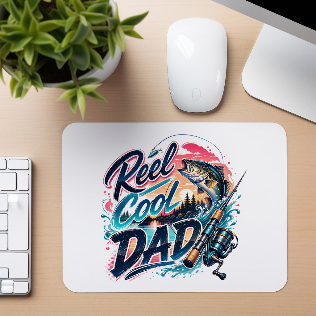 Reel Cool Dad - Neon Bass - Mouse Pad in white