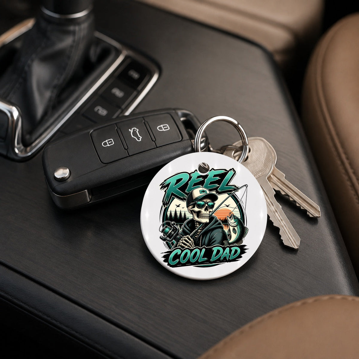 Reel Cool Dad - Skeleton - Keychain in white