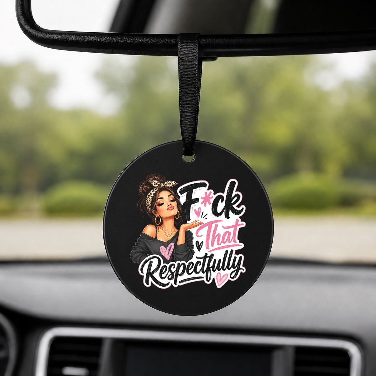 Respectfully Unbothered - Coffee Girl - Round Car Charm in black