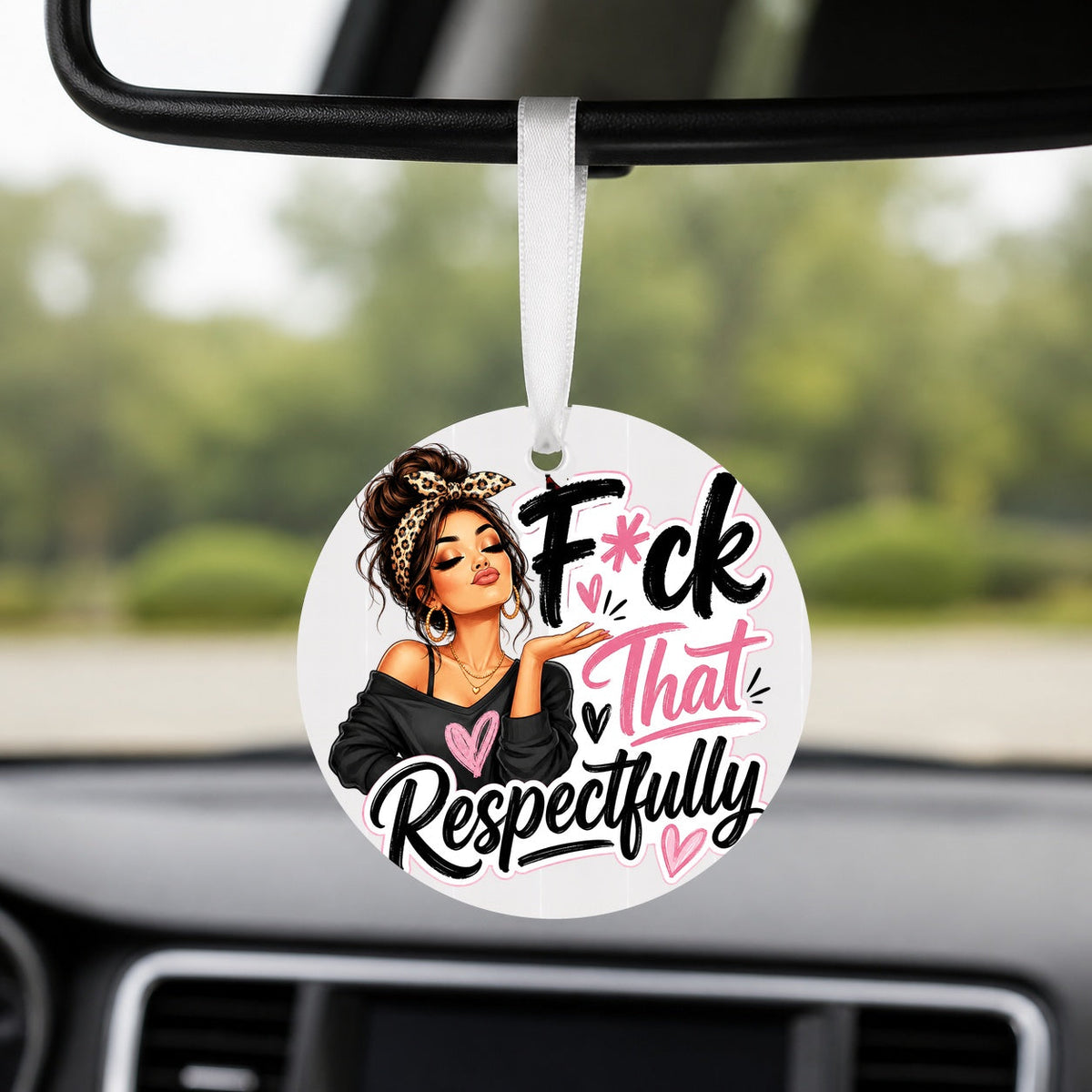 Respectfully Unbothered - Coffee Girl - Round Car Charm in white