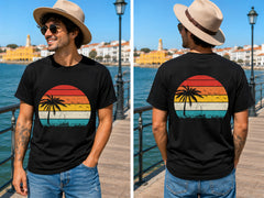 Retro Summer Sunset - Men's T-Shirt in black, showing alternative front or back print placement