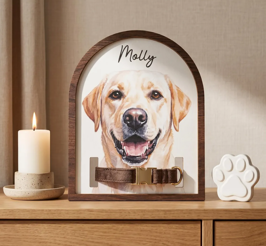 Watercolor Pet Memorial Frame with Collar Holder, Custom Pet Memorial Collar Holder, Dog or Cat Loss Gift, Pet Loss Sympathy