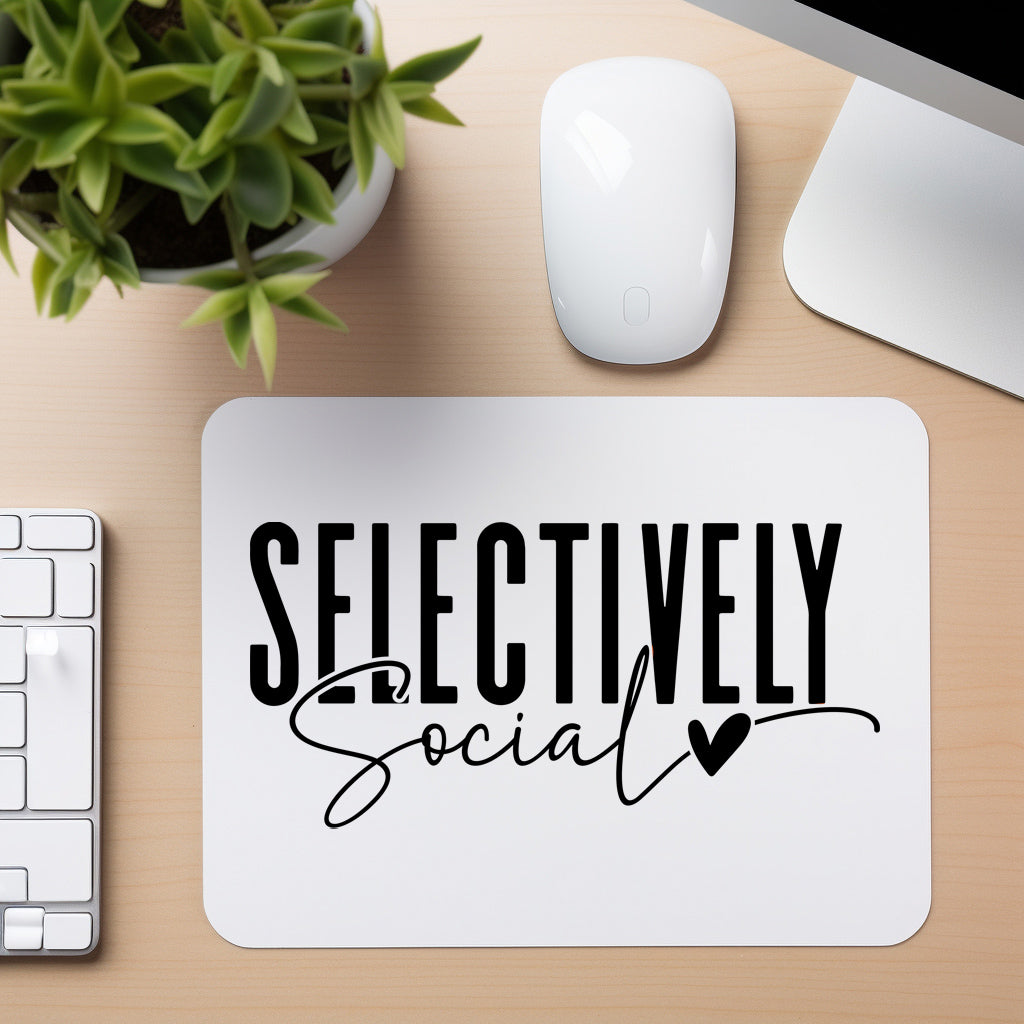 Selectively Social - Black Script - Mouse Pad in white