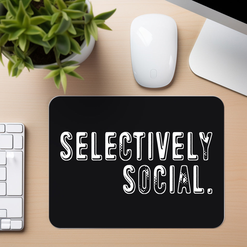 Selectively Social - White Varsity - Mouse Pad in black