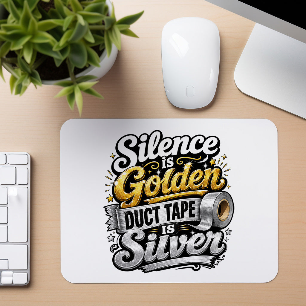 Silence Is Golden - Mouse Pad in white