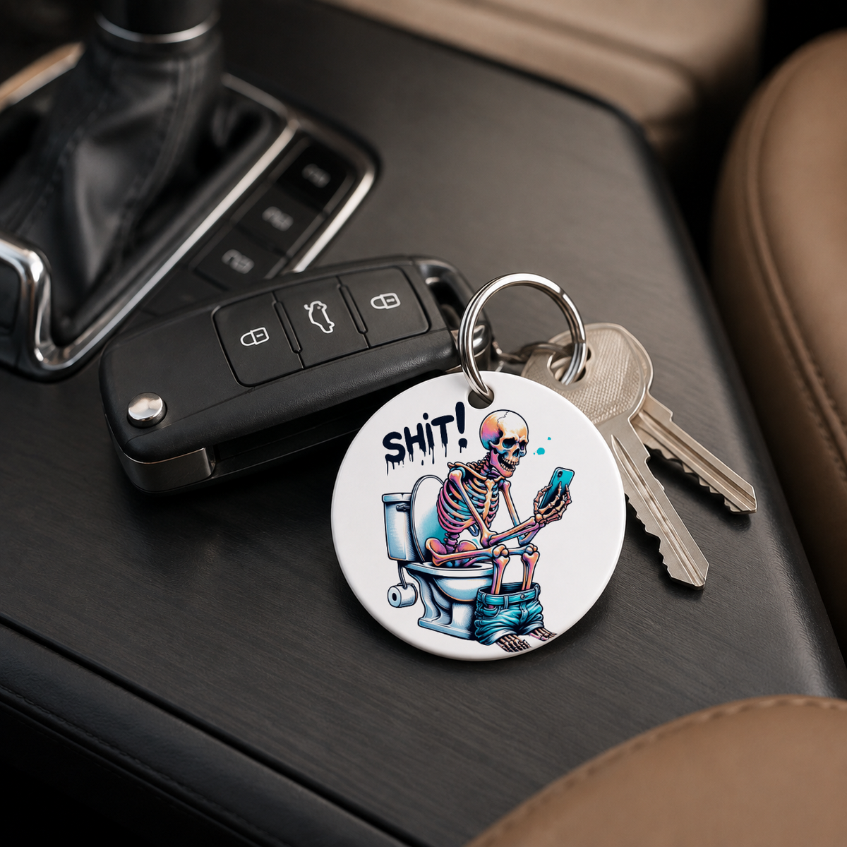 Skeleton On Toilet - Shit Speech Bubble Laptop - Keychain in white