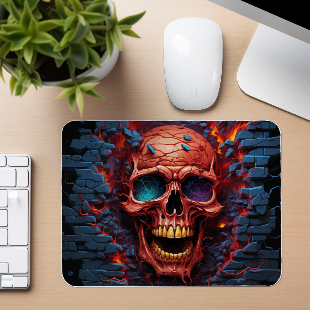 Skull Fire Out Of Wall - Red - Mouse Pad