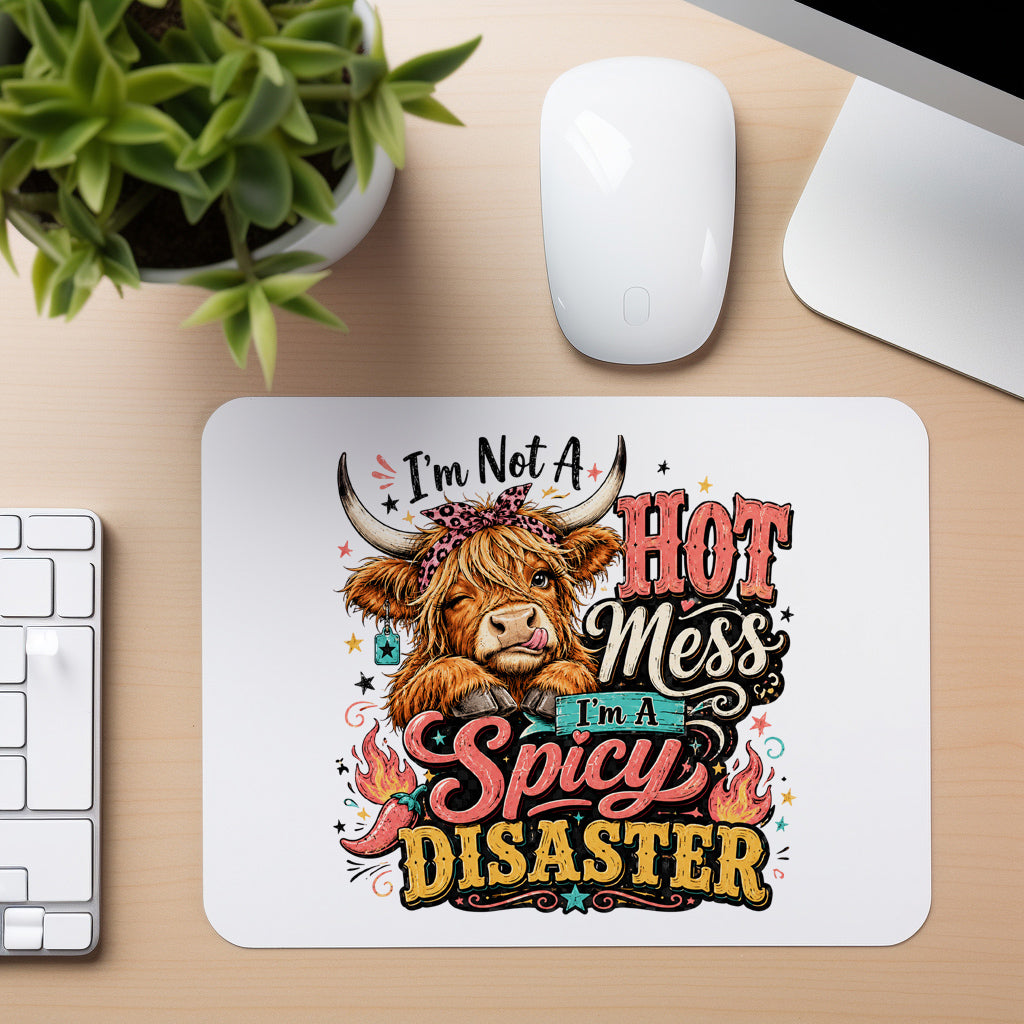 Spicy Disaster Highland Cow - Mouse Pad in white
