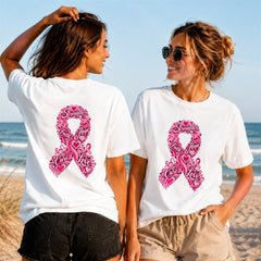 Strength Faith Hope Cancer Ribbon 2 - Women's T-Shirt in white, showing front and back print placement choices