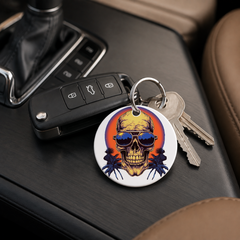 Sunset Skull - Blue Circle Palms - Keychain in white