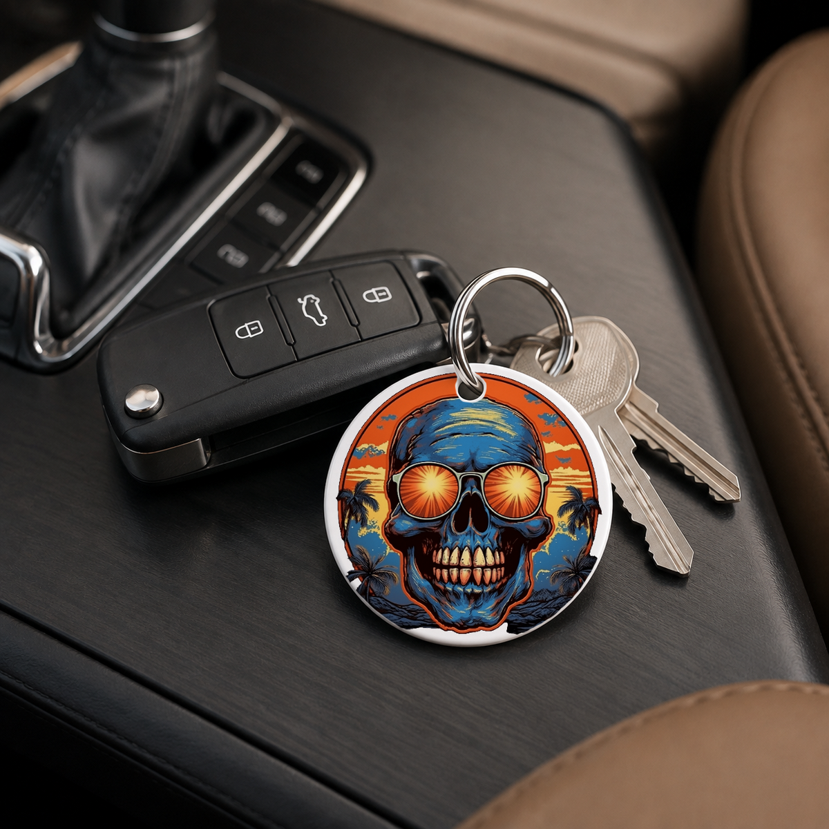 Sunset Skull - Blue Ocean Glasses - Keychain in white
