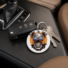 Sunset Skull - Grey Palms - Keychain in white