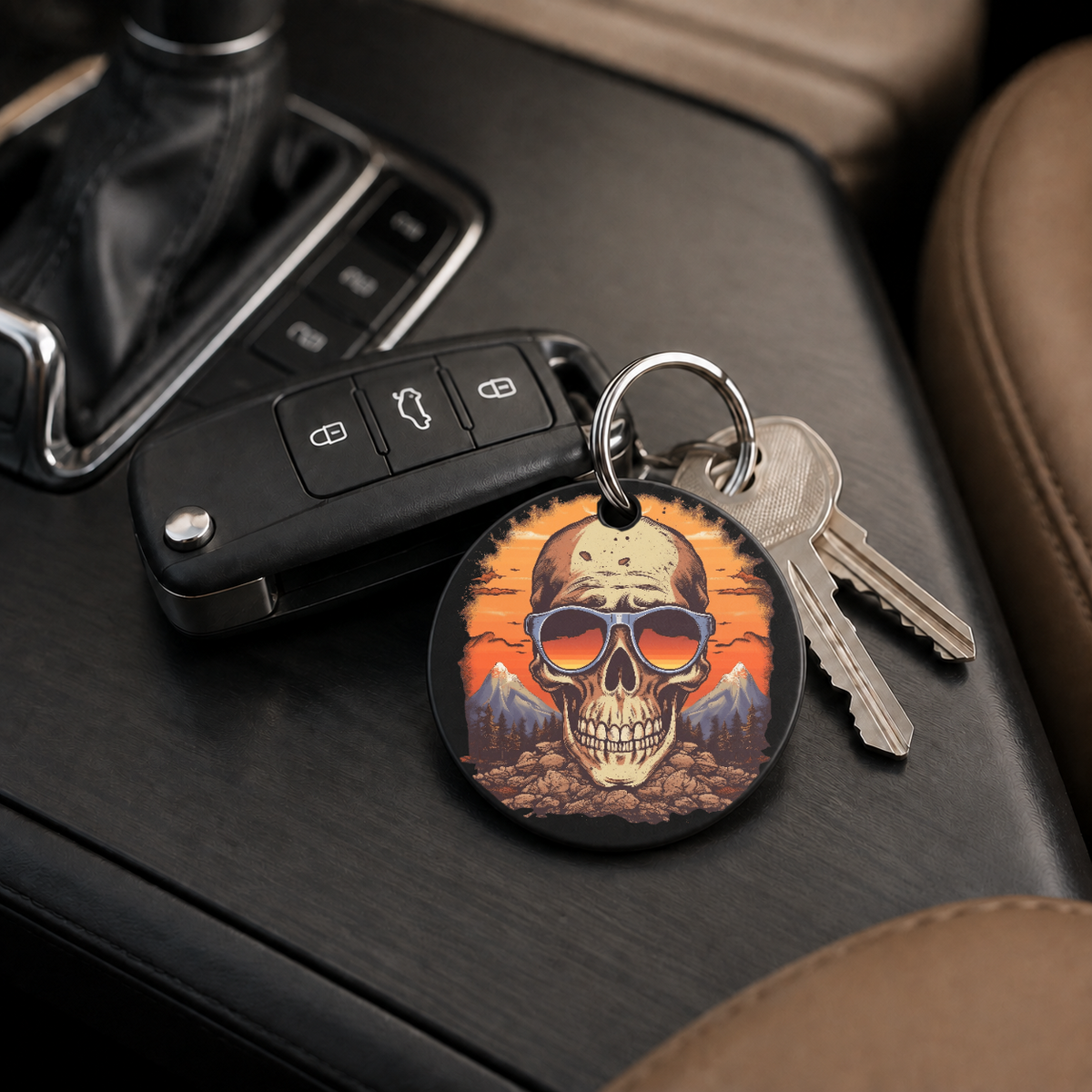 Sunset Skull - Mountains Grey - Keychain in black