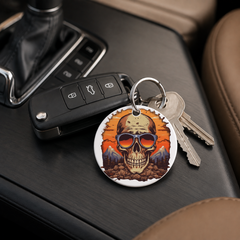 Sunset Skull - Mountains Grey - Keychain in white