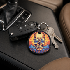 Sunset Skull - Ocean Waves Circle - Keychain in black