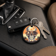 Sunset Skull - Orange Circle Palms - Keychain in black