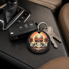 Sunset Skull - Palm Trees Silhouette - Keychain in black