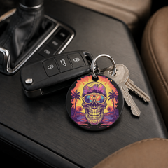 Sunset Skull - Purple Beach Palms - Keychain in black