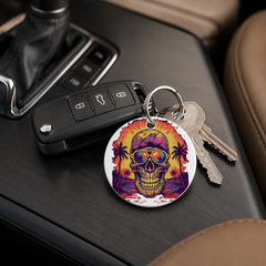 Sunset Skull - Purple Beach Palms - Keychain in white