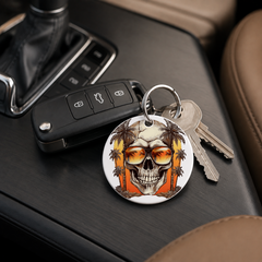 Sunset Skull - Purple Palms Beach - Keychain in white