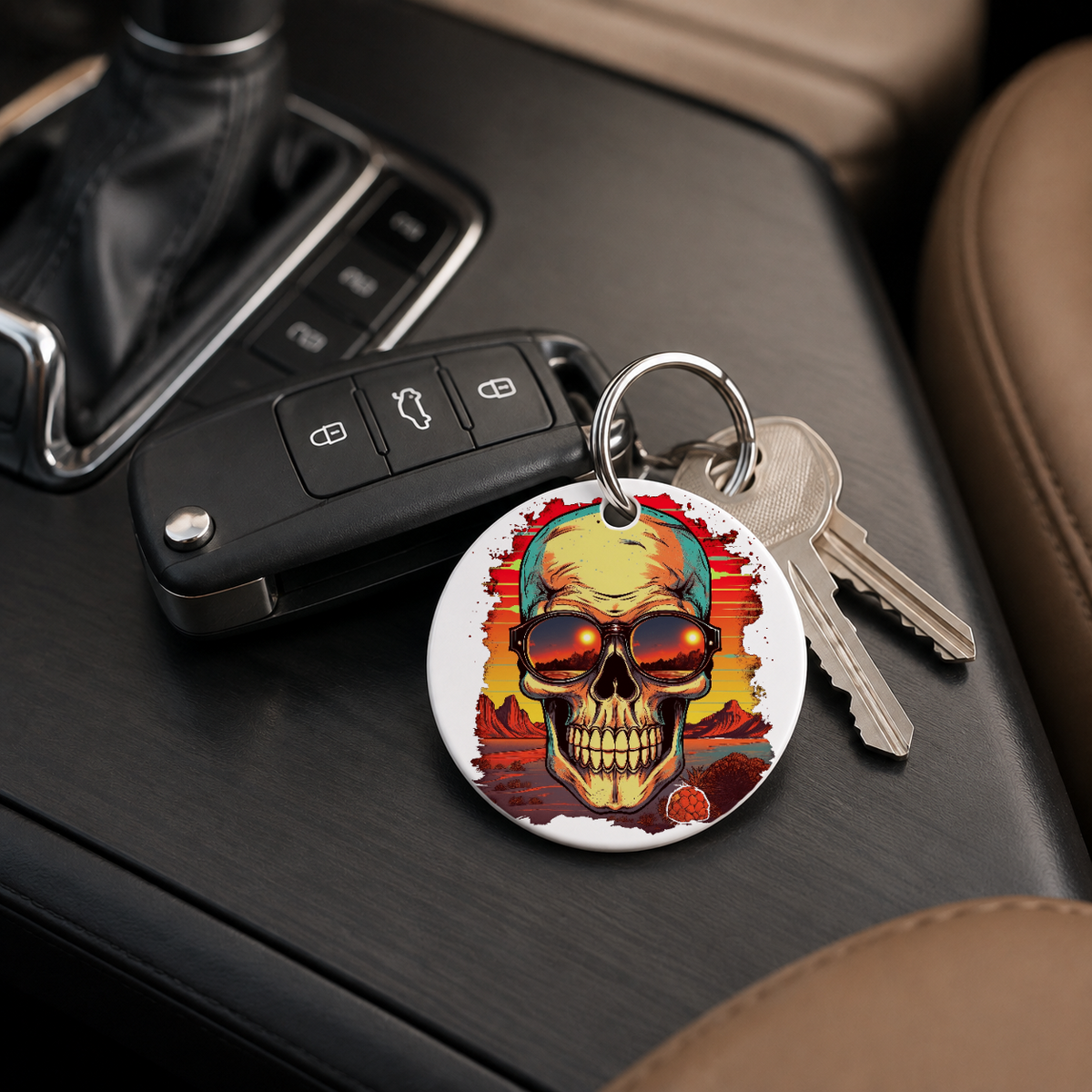 Sunset Skull - Red Desert - Keychain in white