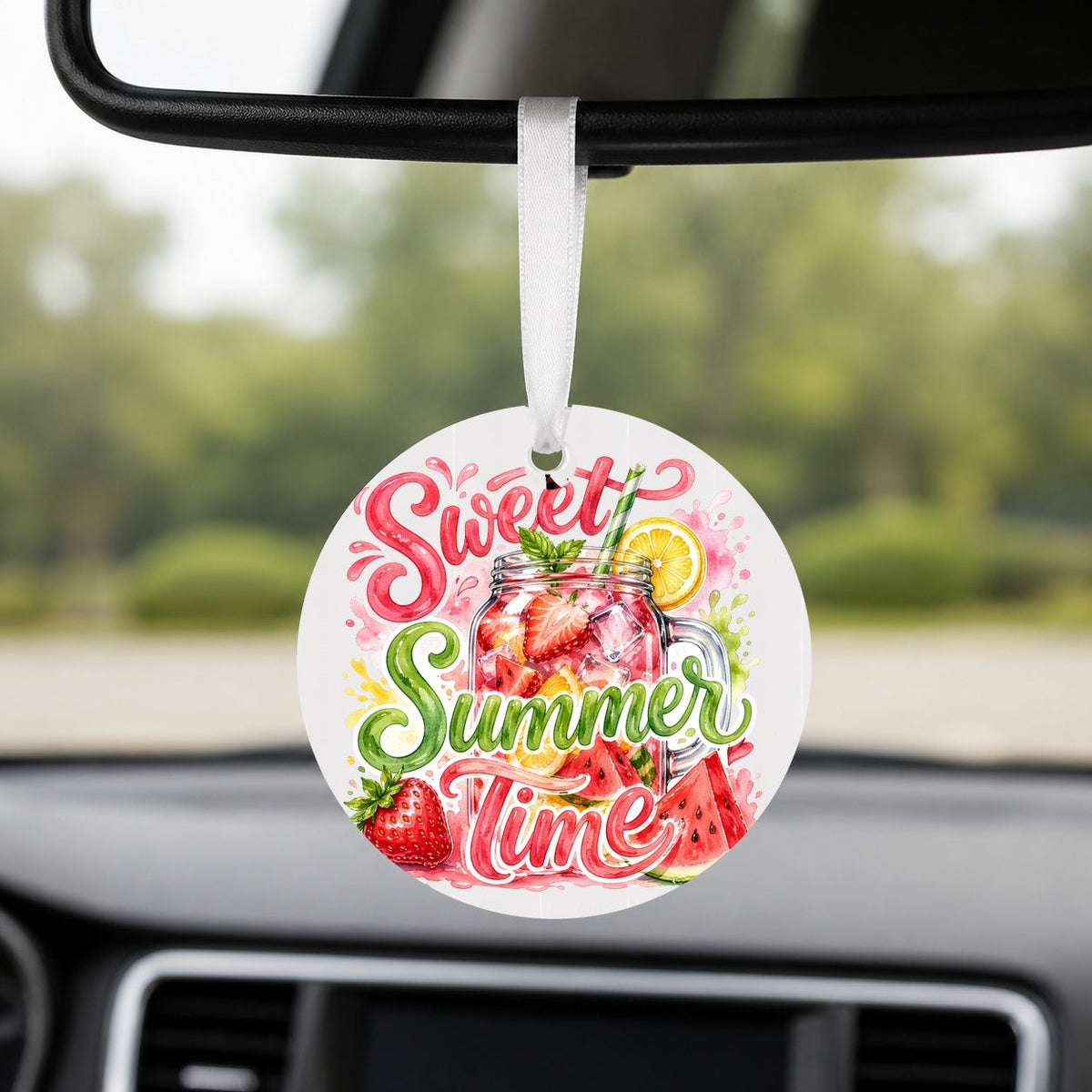Sweet Summer Time - Round Car Charm in white