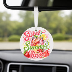 Sweet Summer Time - Round Car Charm in white