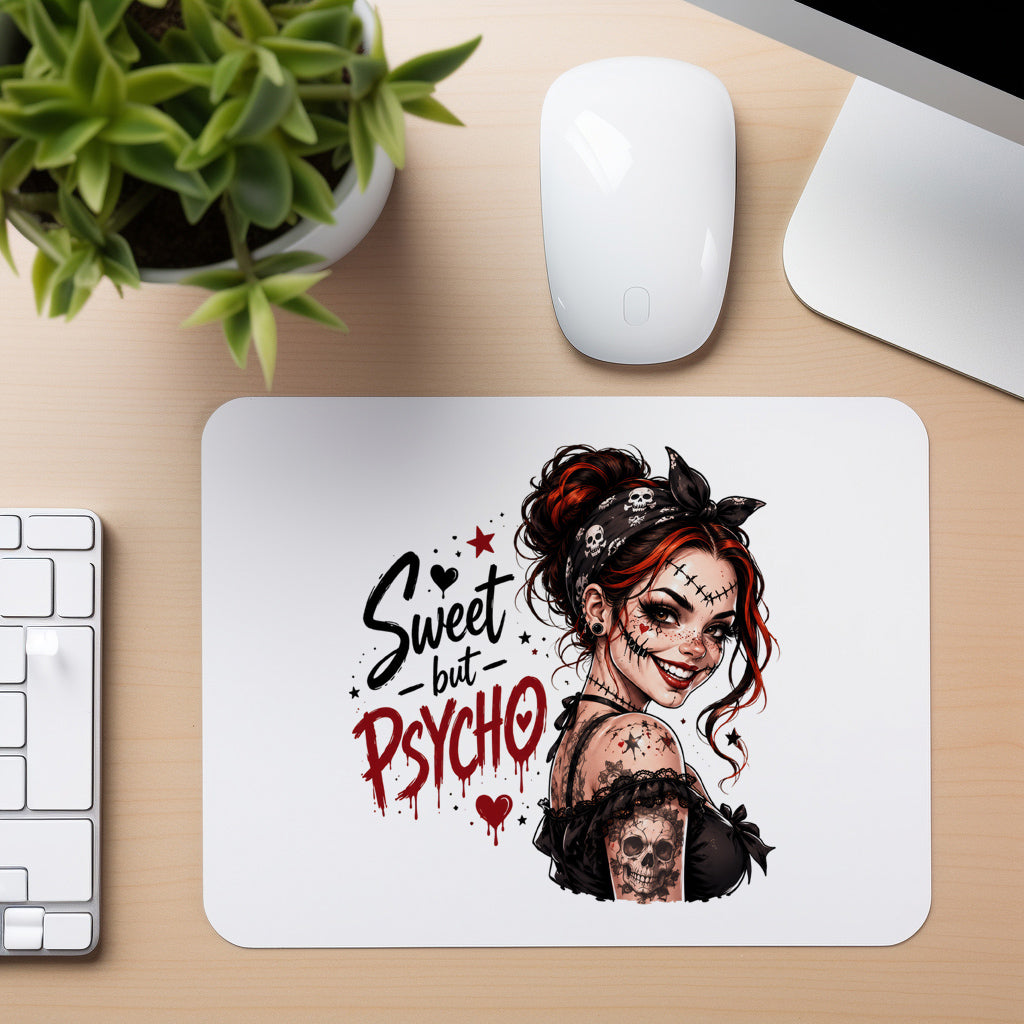 Sweet but Psycho - Gothic Girl - Mouse Pad in white